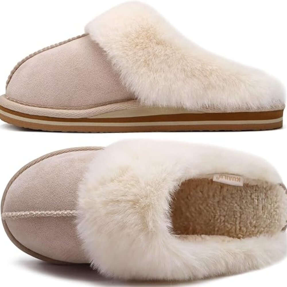 Womens Fluff Dual Memory Foam Slippers